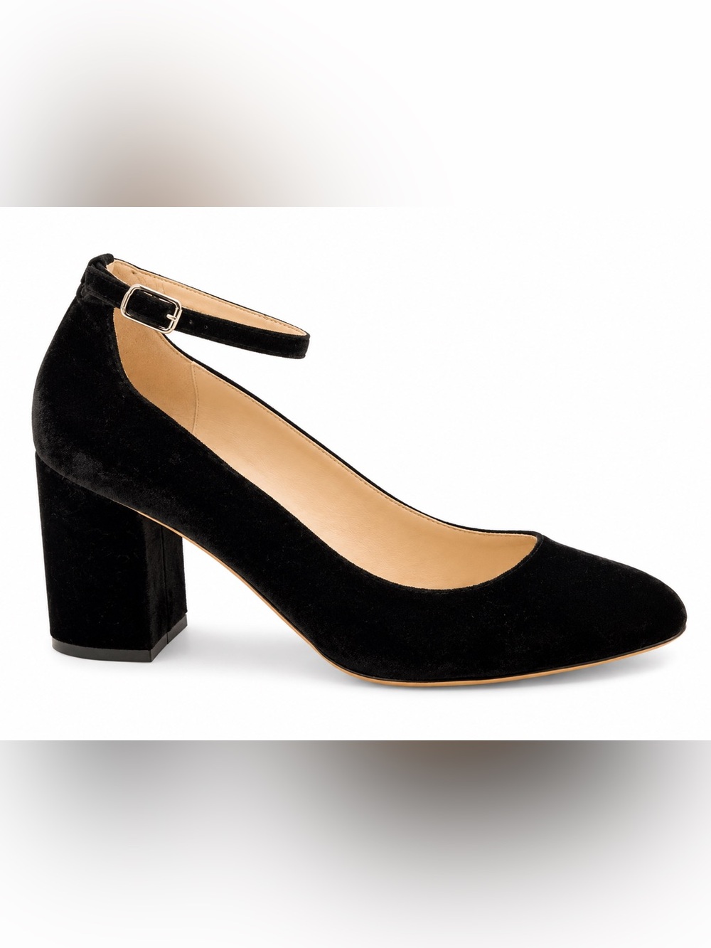 Marc Fisher ION 3 Black Velvet Ankle Strap‎ Block Heel Pumps Women's 7.5